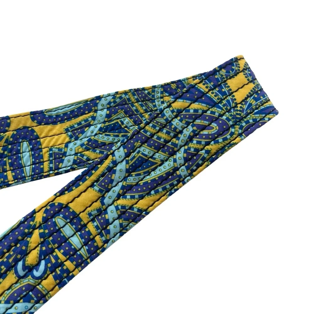 J. Crew Women’s Size S/M Blue, Yellow, Paisley Quilted Fabric Enamel Buckle Belt